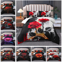 Ensemble de couette à motif floral de roses rouges de la Tour Eiffel de Paris, ensemble de literie moderne, toutes saisons, taille complète, queen, king
