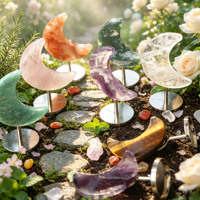 Ornement en forme de lune en améthyste rose, pierre précieuse naturelle, cristal de guérison, artisanat en quartz pour la décoration Feng Shui, vente en gros