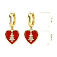 Ensemble de bijoux unisexe classique en or 18 carats personnalisé pour Noël, avec collier, boucles d'oreilles, bague et bracelet en laiton, ornés de zircon et d'émail en forme de cœur rouge et d'arbre de Noël