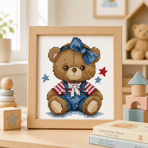 Kit Sulaman Silang DIY Beruang Teddy Lucu, <span class=keywords><strong>Set</strong></span> Kerajinan Sulaman Kain Kanvas dengan Jarum untuk Dekorasi Kamar Bayi - Product Image 3