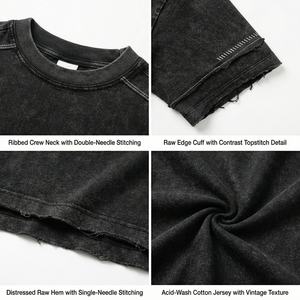 Camiseta de moda urbana para hombre, estilo vintage con lavado ácido, proveedor líder, gráfico personalizado, puños desgastados, algodón grueso, corte holgado - Product Image 2