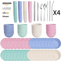 Ensemble de vaisselle écologique, assiettes en plastique PP incassables sans BPA, vaisselle, tasses, bols, ensembles de vaisselle en paille de blé