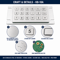 Clavier numérique industriel en acier inoxydable KB-18A personnalisé, étanche IP65, 18 touches, montage sur panneau, USB/PS2/RS232 pour terminal de télécommunications