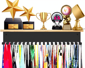 Eco-Friendly Sports Winners Never Quit Trophy and <strong>Medal</strong> Hanger Display <strong>Shelf</strong> - Product Image 1