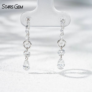 Pendientes Unisex de Oro de 18K con Baño de Rodio Estilo Vintage, Corte Pera y Marquesa, Diamantes Cultivados en Laboratorio, Diseño Flotante en Capas, Venta al por Mayor Starsgem - Product Image 3
