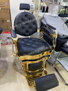 Arabia Saudita Gold Luxury <span class=keywords><strong>Classic</strong></span> Salon Shop Black Gold Professional Reclinable Hidráulico Extra Pump Base Silla de peluquero para hombres - Product Image 2