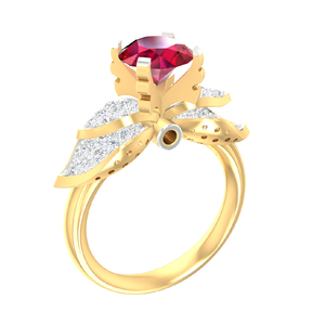 Anillo de Diamantes y Rubí con Mariposa Dorada, Acabado Premium, Última Llegada, Diseño Artesanal, en Venta - Product Image 1