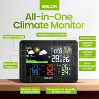 BALDR Station météo domestique thermomètre intérieur/extérieur sans fil 3 capteurs à distance réveil atomique rétro-éclairage moniteur d'humidité