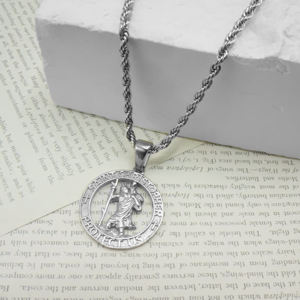 Perhiasan Pria terlaris liontin santo <span class=keywords><strong>Christopher</strong></span> 18K emas baja tahan karat koin bulat jimat religius kalung <span class=keywords><strong>Christopher</strong></span> - Product Image 2