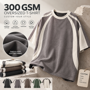 Drop Shoulder 300 Gsm Oversized <b>Tshirt</b> 100% Cotton Heavyweight Color Block Crew Neck T-shirt Custom Logo OEM Manufacturer - Product Image 1