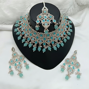 Gold Plated Brass Zircon Kundan Bridal Jewelry <b>Set</b> Choker Necklace Drop Earrings Tikka High Quality Engagement Wedding Gift - Product Image 2