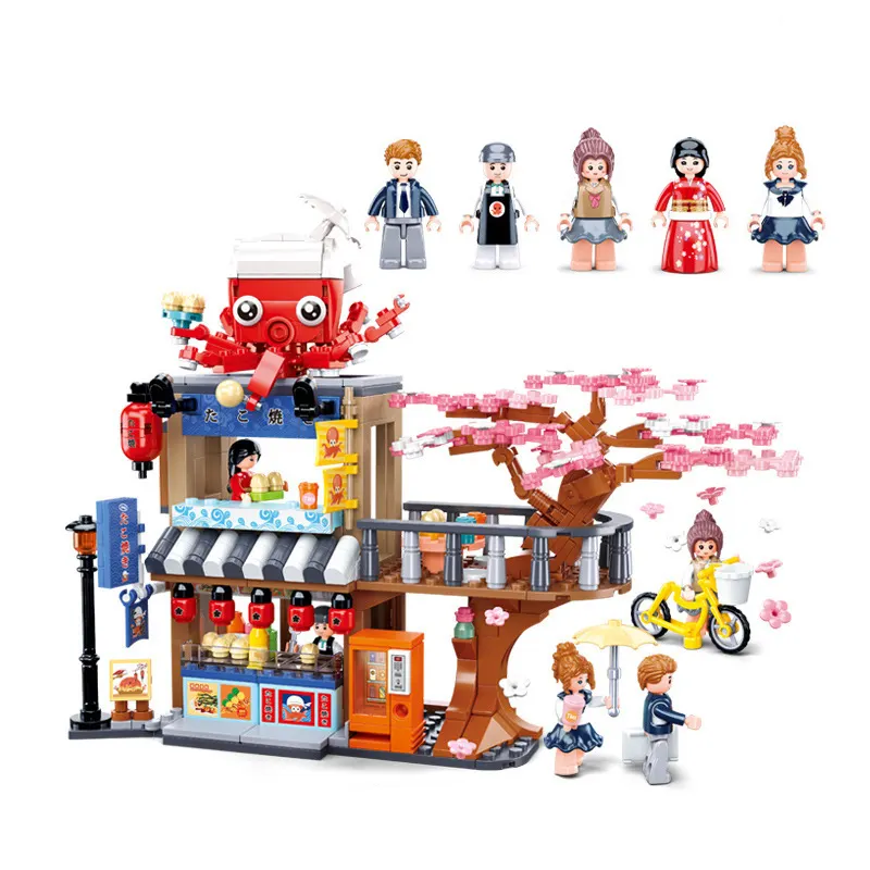 Sluban Japanese Street View Takoyaki Shop Building Blocks Set City Friends DIY House Bricks MOC Creative Construction Toys Gift