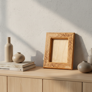 Cornice Fotografica in Legno Ecologica Personalizzabile Realizzata in Pregiato Legno d'Ulivo |   Design Inciso con Foglie di Ulivo Greco, Artigianato Saniya - Product Image 3