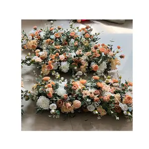 Top Qualité Fleur Chemin De Table Soie Orange Rose Et Pivoine Décoration De Table De Mariage Fleur Raws Avec Le Meilleur Prix