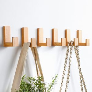 Wall Mounted <b>Wooden</b> <b>Coat</b> <b>Hooks</b> Natural Color Rectangle Shape For Entryway Or Behind Door Use Clothing Organizer - Product Image 1