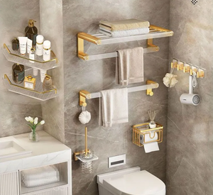 Porte-serviettes simple à <span class=keywords><strong>double</strong></span> option en aluminium de luxe Tenture murale sans espace pour salle de bain pour usage domestique Toilette peu encombrante - Product Image 1