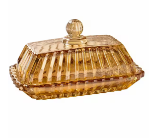 Portaburro Vintage in <span class=keywords><strong>Vetro</strong></span> con Coperchio - Contenitore per Burro Retrò Ambrato - Product Image 1