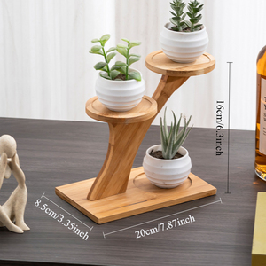 Présentoir <span class=keywords><strong>en</strong></span> bonsaï <span class=keywords><strong>en</strong></span> <span class=keywords><strong>bambou</strong></span> de style rétro à trois niveaux support de Pot de fleur de plante verte avec support de stockage d'installation de type debout - Product Image 6