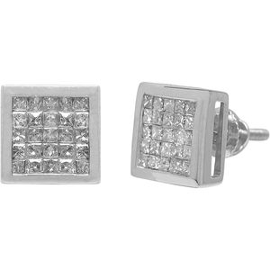 Jewelspaark Princess Cut Diamond Stud <b>Earrings</b> 0.60 Cttw 14K White Gold G-H Color SI Clarity Invisible Setting Screw <b>Back</b> - Product Image 1