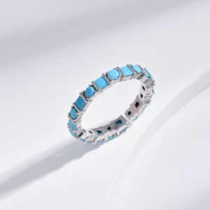OEM plata 925 <b>sterling</b> <b>Silver</b> Turquoise women <b>Ring</b> Minimalist Style <b>stacking</b> Everyday Wear natural stone sapphire finger <b>rings</b> - Product Image 5