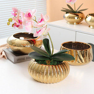 Delicate Gold Ceramic Planter Indoor Phalaenopsis Planter Tabletop Decoration Porcelain Ceramic Flower <strong>Pot</strong> - Product Image 1