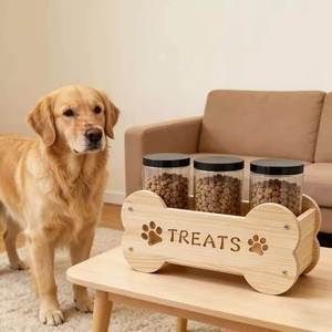 Estante de Almacenamiento de Premios para Perros de Madera, Organizador de Escritorio con Forma de Hueso, a Prueba de Polvo, Estación de Alimentación Multiusos para Mascotas - Product Image 1