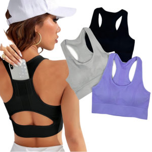 Sujetador Deportivo de Yoga con Cuello en V para Mujer, Tallas Grandes, con Relleno Extraíble, Bolsillo para Teléfono, Soporte Medio, Espalda Cruzada, Sin Costuras - Product Image 1