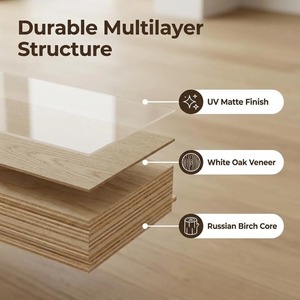 Plancher en bois de chêne <span class=keywords><strong>blanc</strong></span> écologique de 15 mm - Cœur en bouleau russe, laqué UV, bois d'ingénierie multicouche - Product Image 3