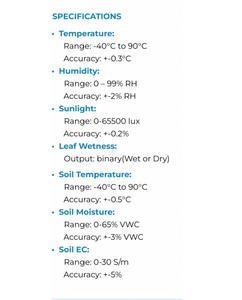 Sensor Inteligente de Monitoreo Agrícola Cansense EC para Temperatura del Suelo, Luz Solar, Temperatura del Aire, Humedad del Aire y Humedad de las Hojas - Product Image 2