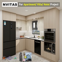 Meubles de cuisine en contreplaqué et verre pour appartement, design RTA, vente en gros, fabricant de meubles modernes en kit sur mesure