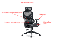 EN1335 Chaise de bureau de direction ergonomique durable Dossier de siège en maille réglable Soutien lombaire dynamique Accoudoir 6D Siège coulissant pivotant