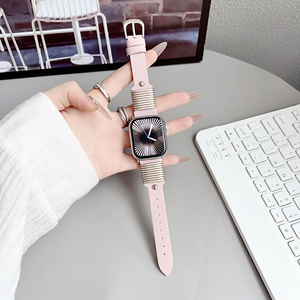 Correa de cuero genuino de cintura delgada creativa SmartWin para Apple Watch 10 SE 9 8 7 6 5 4 banda de repuesto de diseño de anillo de acero - Product Image 6