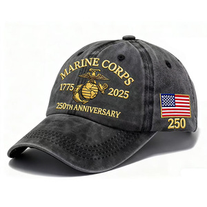 Marine Corps 250th Anniversary Hat Custom Print 6-Panel Vintage 100% Cotton Baseball <strong>Cap</strong> Adjustable Retro Marine Summer <strong>Cap</strong> - Product Image 3