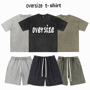 US Hot Sales 100% Cotton 250g Acid Wash Two Piece Oversized T-<b>Shirt</b> and Shorts Sets for <b>Men</b> Women - Product Image 2