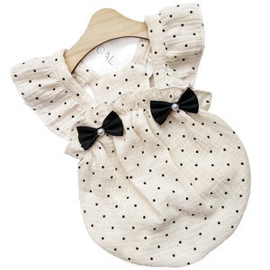 Vestido de verano con lazo y mangas cortas con perlas y lunares, adecuado para gatos y perros, agradable para la piel y cómodo, apto para todos. - Product Image 4