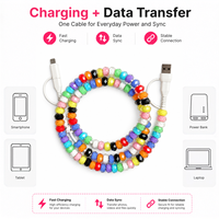 Câble de charge pour téléphone 4 en 1 avec perles colorées, perles en cristal, USB Type C, charge rapide, transfert de données, câble cadeau tendance