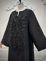 Hafizah Luxe Jalabiya Noire pour Femme, Kaftan, Robe Longue Musulmane, Abaya de Dubaï, Robe de Soirée Arabe, Ornée de Perles et de Paillettes Lourdes