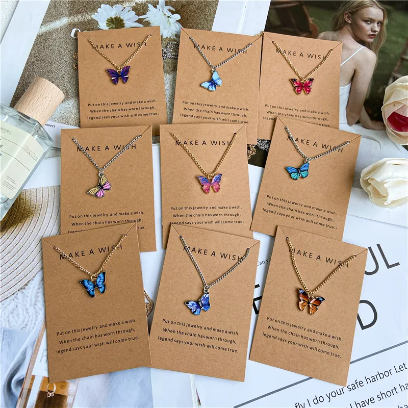 Böhmische Legierung Mehr farben Schmetterling Halskette Dünne Schlüsselbein kette Bunte Anhänger Halskette