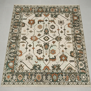 Alfombra Oriental Tejida a Mano de Lana y Poliéster, Rectangular 8x10, Color Sólido, Base de Tela Antideslizante con Revestimiento de PVC, Estilo Moderno - Product Image 1