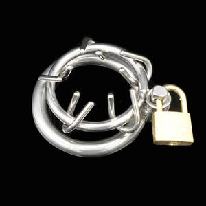 RVS zilveren platte mannelijke kuisheidsapparaat met klinknagels, <span class=keywords><strong>cock</strong></span> bondage <span class=keywords><strong>cage</strong></span>, penisring, BDSM seksspeeltjes voor mannen - Product Image 3