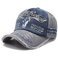 Casquette de baseball unisexe en jean délavé effet vieilli, style vintage, brodée, avec bords effilochés, en coton, personnalisable OEM, vente en gros