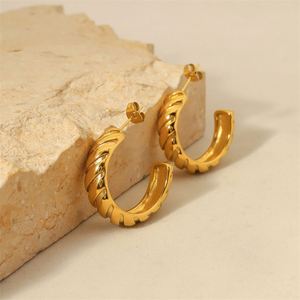 Fashon <b>Fine</b> Jewelry 18k Gold Plated c Shape Rope <b>Stud</b> <b>Earrings</b> for Women - Product Image 5