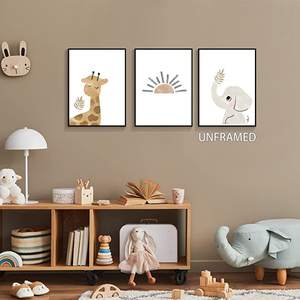 Dipinti di arte della parete Wall art colorato minimalista Baby Nursery Sun Room poster estetici pittura con stampa di elefanti neutri - Product Image 5