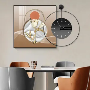 İskandinav büyük Modern soyut 3d duvar saati oturma odası ev dekorasyon basit moda sanat porselen boyama duvar saati hediye