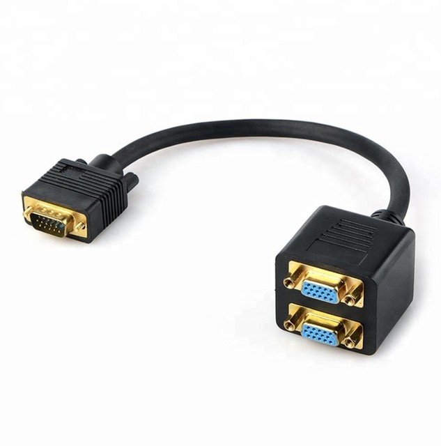 Support 1080P Full HD VGA Y Splitter Cable SVGA Male to Two Female Adapter Cable PC, Monitor, Projector, HDTV Screen Duplication