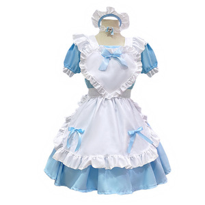 Japanese Style Maid Dress Blue <b>White</b> Lolita Cosplay Costume For Anime Role Play Spring 2025 - Product Image 1