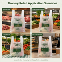 Sacs en plastique biodégradables et recyclables de qualité alimentaire en PBAT avec poignées pour le shopping et l'épicerie, vente en gros