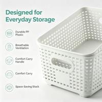 Paniers de rangement en plastique tissé PP avec poignées, empilables, organisateur domestique pour garde-manger, bureau, armoire de cuisine, conteneur ventilé