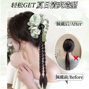 Trenzas trenzadas con clips, rizos largos y fluidos, estilo tinta de tóner, borlas, peluca de moño tradicional chino, cola de caballo - Product Image 3