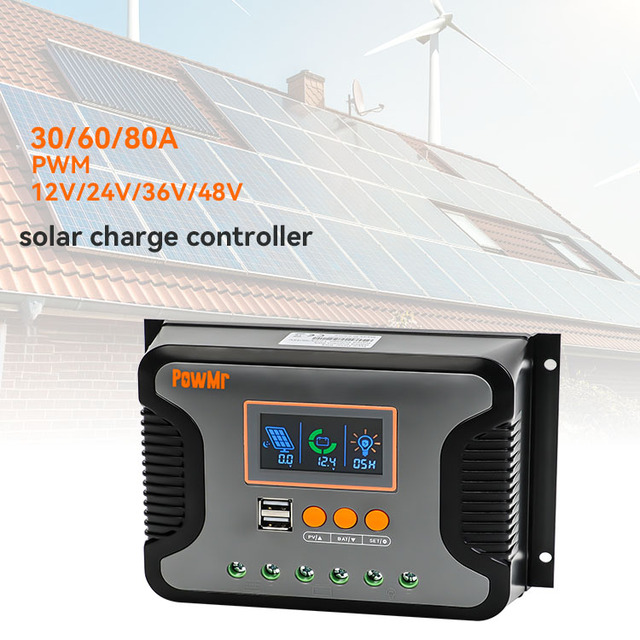 PowMr 30A 60A 80A Solar Charge Controller 12V/24V/48V LCD PWM Auto Solar Charge Controller for Home Solar System
